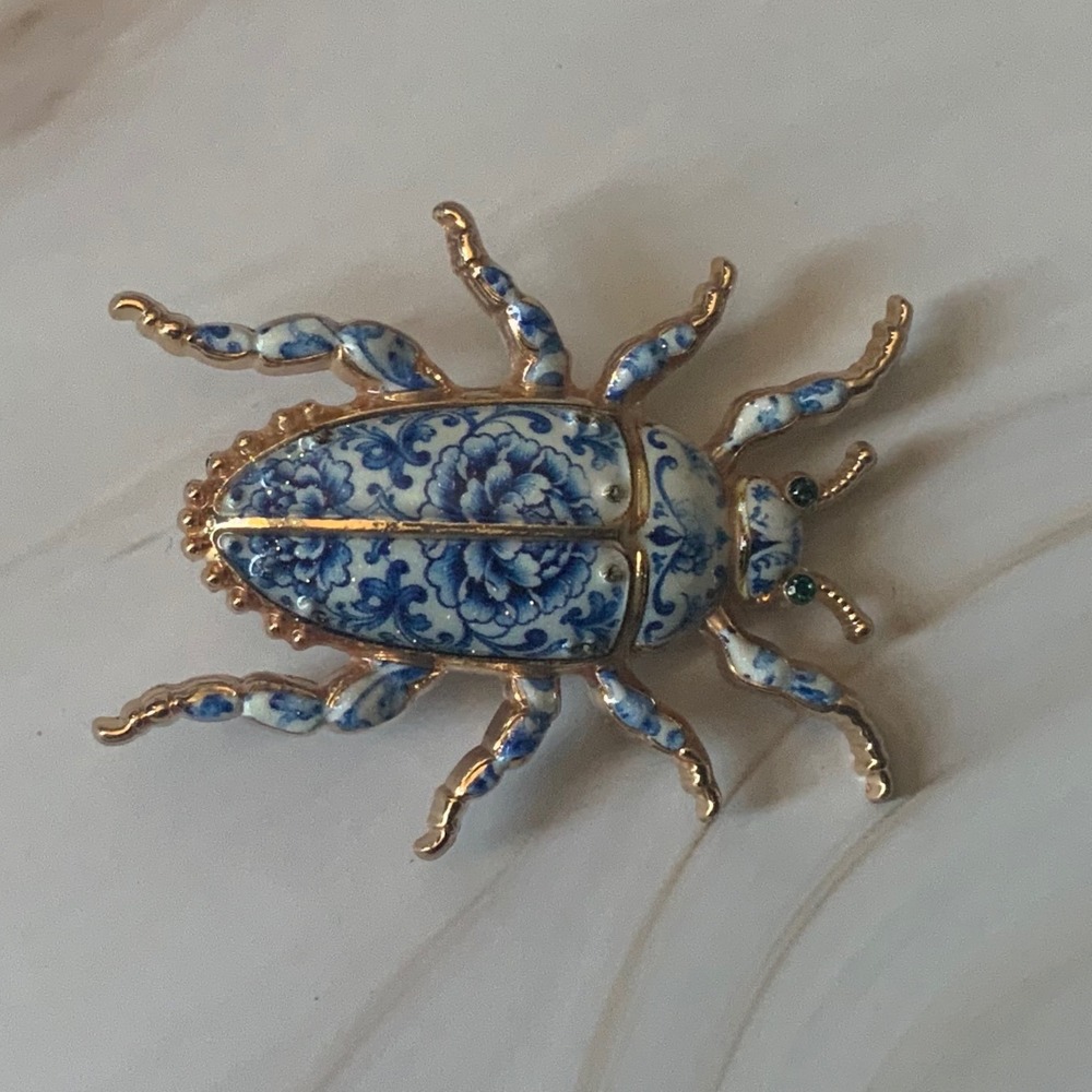 Vintage Gold Tone Scarab Beetle Brooch Large 2.25" Insect Bug Statement Pin